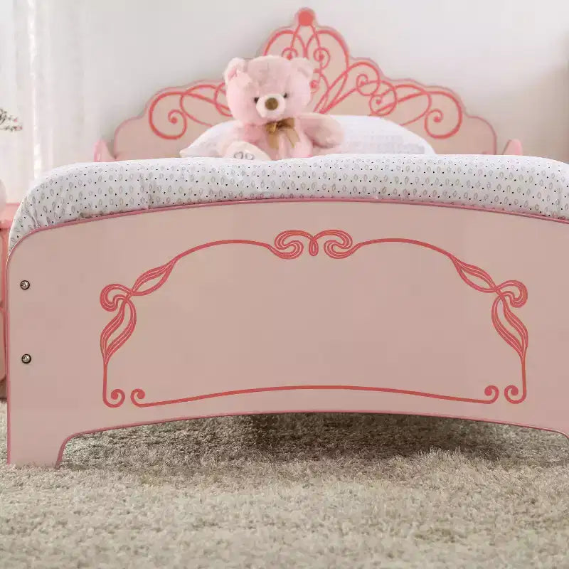 Letto per Bambini Singolo con Testiera a Corona da Principessa, Rosa