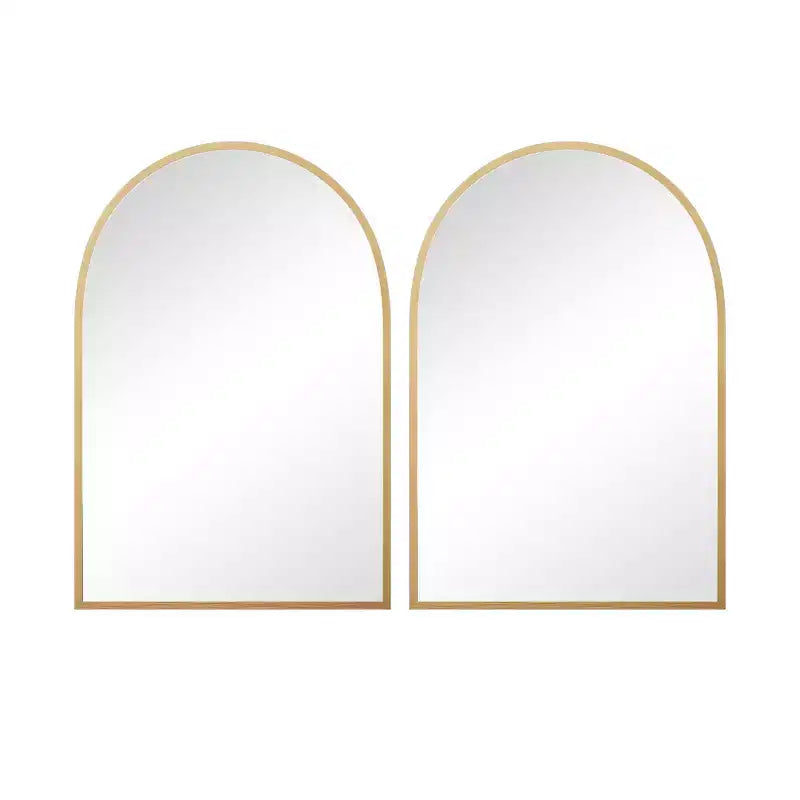 Specchio da parete dorato a forma di arco con cornice in lega di alluminio, installazione a doppio lato