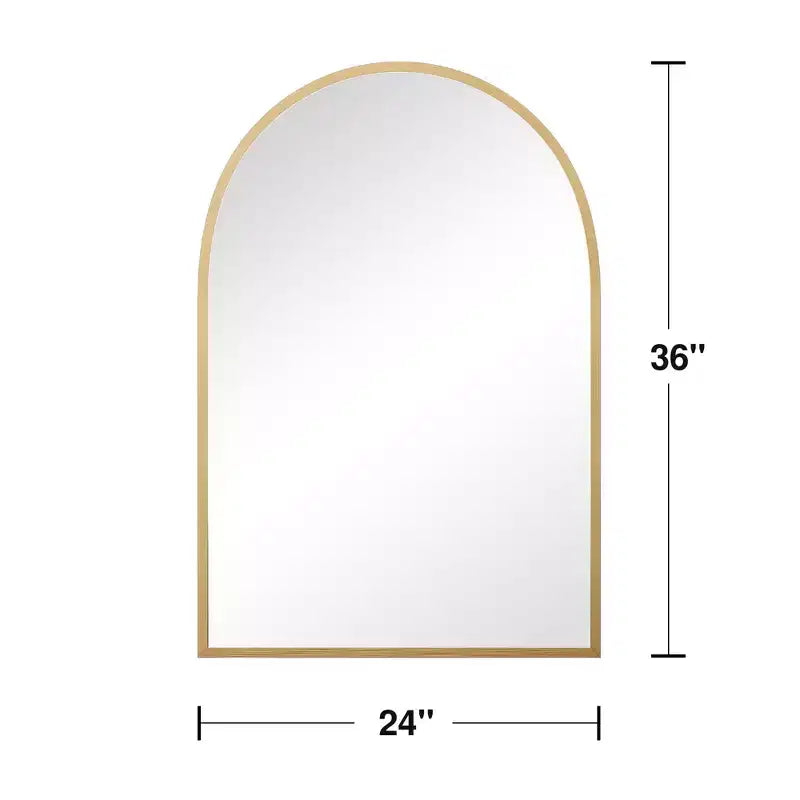 Specchio da parete dorato a forma di arco con cornice in lega di alluminio, installazione a doppio lato