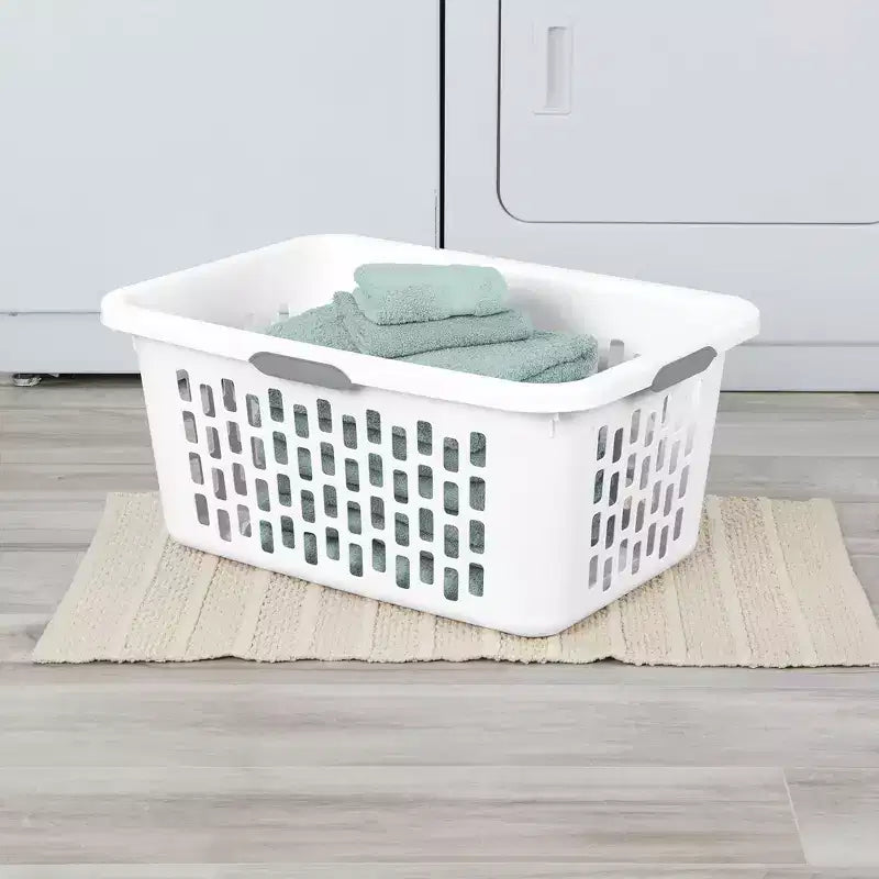 Cesto per biancheria in plastica da 2 bushel con manici, bianco, set da 6