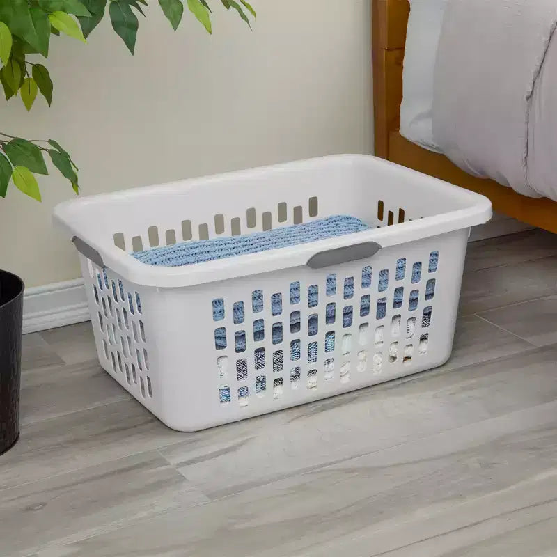 Cesto per biancheria in plastica da 2 bushel con manici, bianco, set da 6