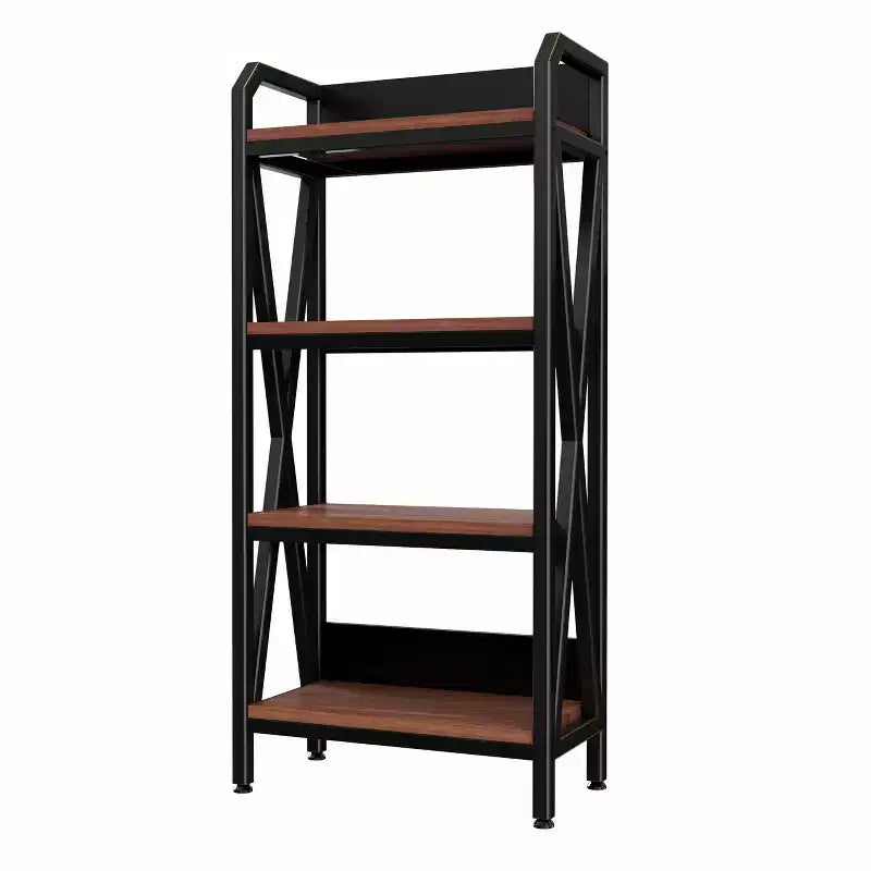 Libreria Decorativa a 4 Ripiani in Acciaio e Legno, 65 cm, Marrone Rustico