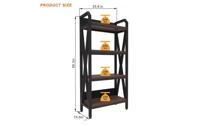 Libreria Decorativa a 4 Ripiani in Acciaio e Legno, 65 cm, Marrone Rustico