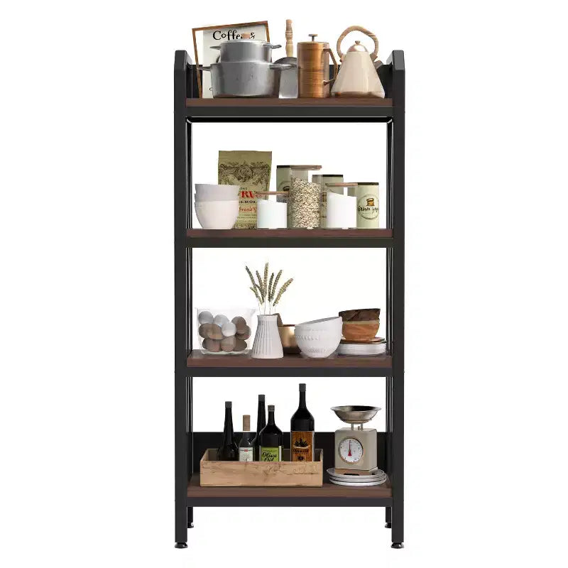 Libreria Decorativa a 4 Ripiani in Acciaio e Legno, 65 cm, Marrone Rustico