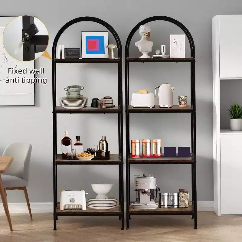Libreria Industriale a 4 Ripiani con Arco, Marrone Rustico e Nero