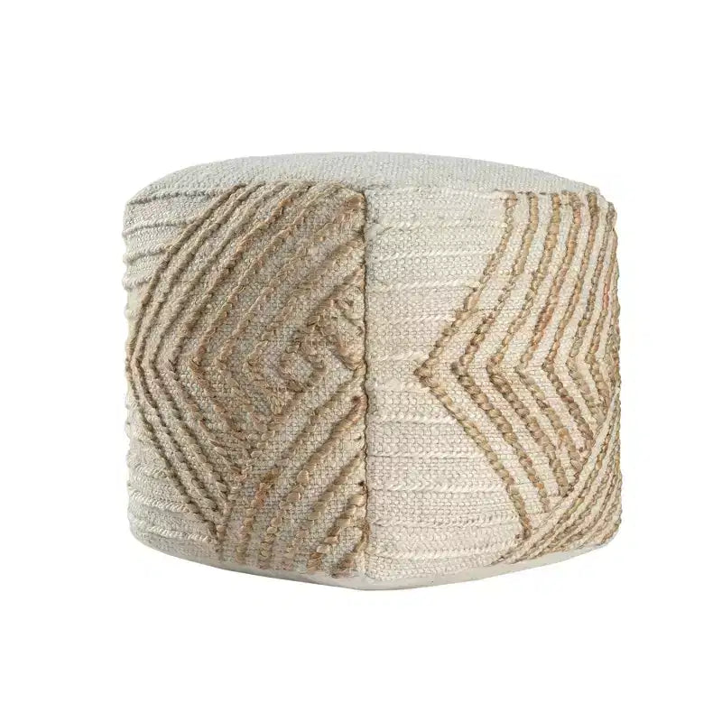 Pouf ottomano cubo geometrico da 18 pollici, cotone juta e lana, naturale e bianco sporco