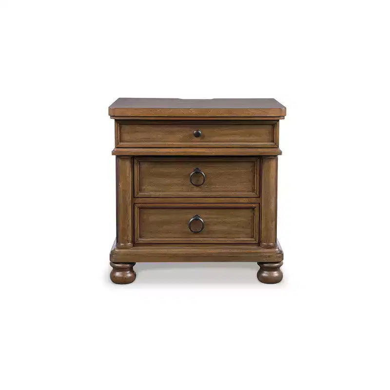 Comodino a 3 cassetti con design a coda di rondine e ricarica USB, marrone