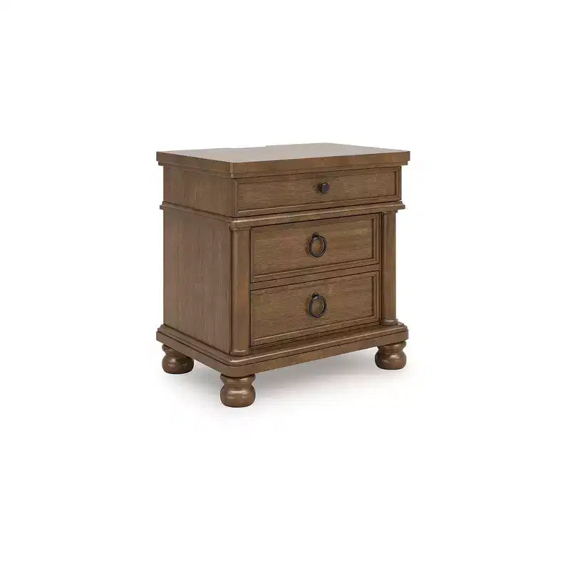 Comodino a 3 cassetti con design a coda di rondine e ricarica USB, marrone