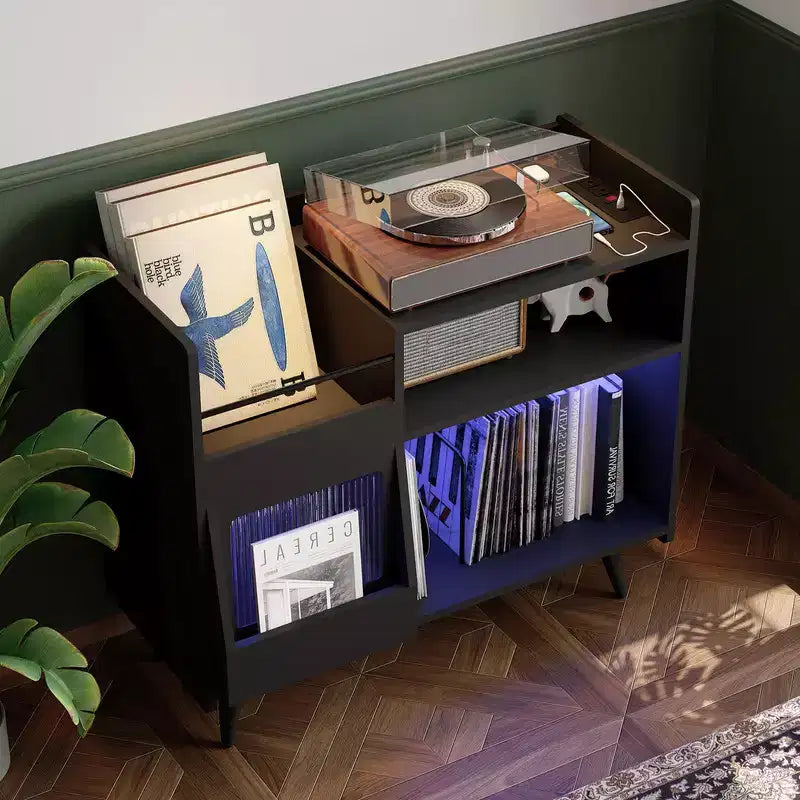 Grande mobile porta dischi in vinile con supporto per giradischi e anta scorrevole