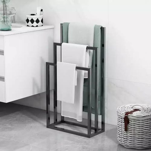 Freestanding Towel Rack Stand, 3 Tier Towel Stand Blanket Rack, Lightweight Chrome Finish Metal Industrial Modern Washcloths Holder for Hand Towels