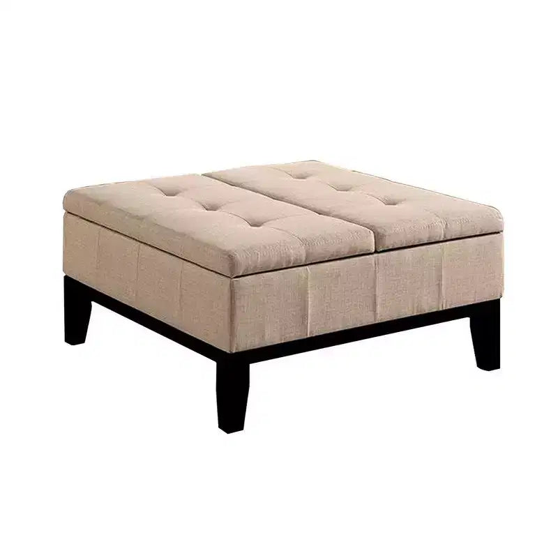 Contenitore Pouf da 91 cm con Coperchio Diviso e Rivestimento Tufted Beige