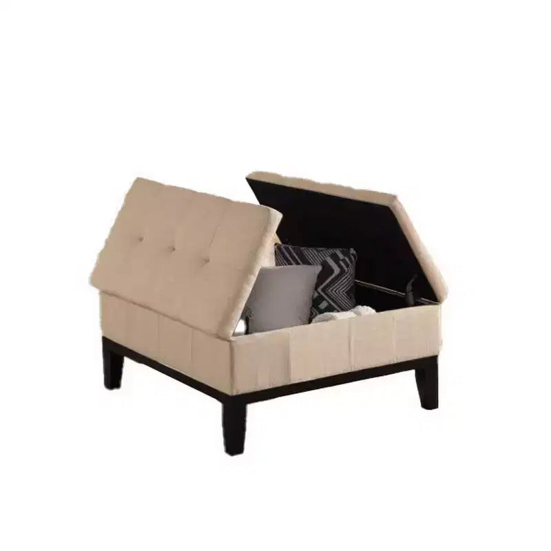 Contenitore Pouf da 91 cm con Coperchio Diviso e Rivestimento Tufted Beige