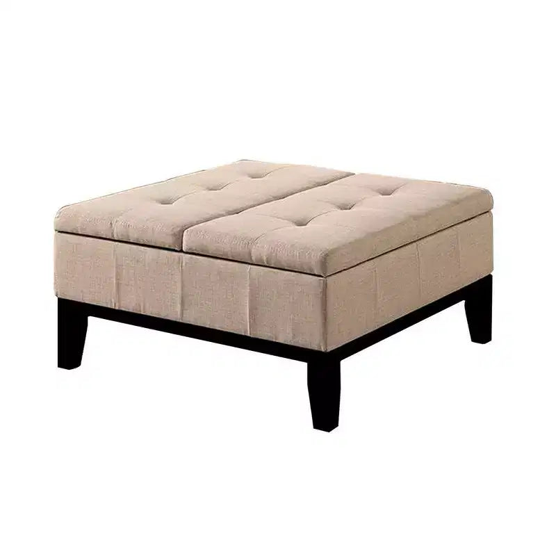 Contenitore Pouf da 91 cm con Coperchio Diviso e Rivestimento Tufted Beige