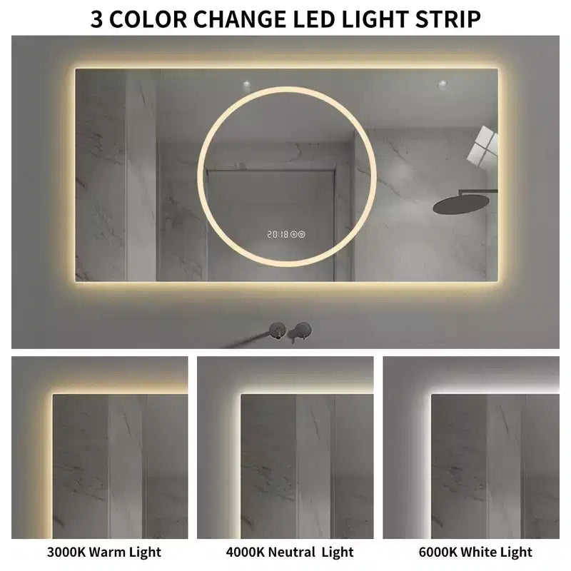 Specchio da bagno a parete 48x24 pollici con illuminazione LED e anti-appannamento