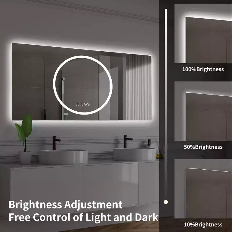Specchio da bagno a parete 48x24 pollici con illuminazione LED e anti-appannamento
