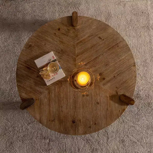Tavolino da Caffè Rotondo in Legno da 36 Pollici con Gambe Solide, Stile Rustico/Country