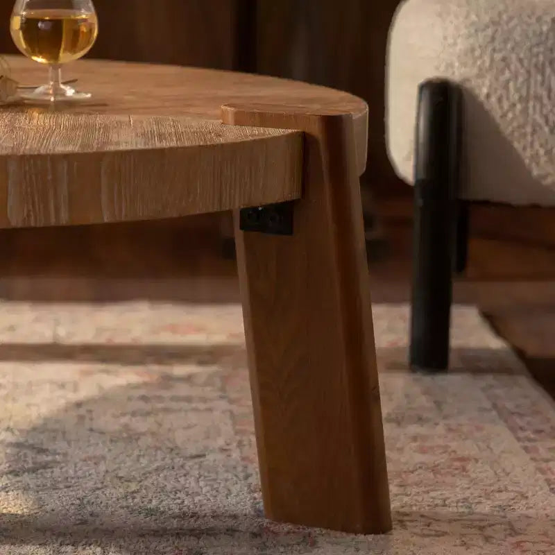 Tavolino da Caffè Rotondo in Legno da 36 Pollici con Gambe Solide, Stile Rustico/Country