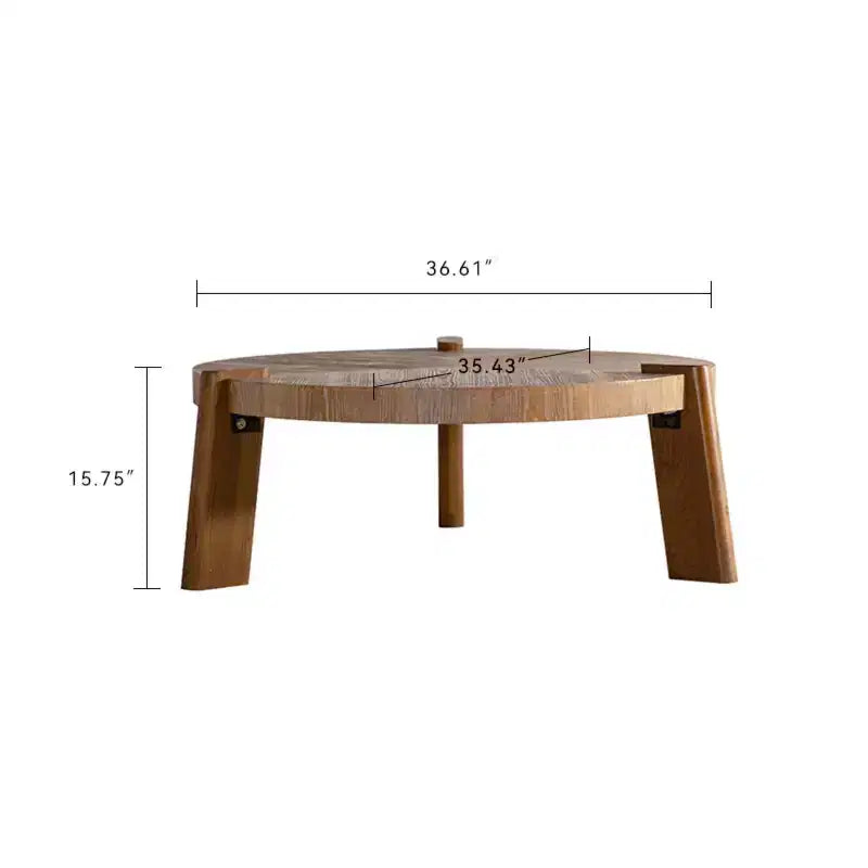 Tavolino da Caffè Rotondo in Legno da 36 Pollici con Gambe Solide, Stile Rustico/Country