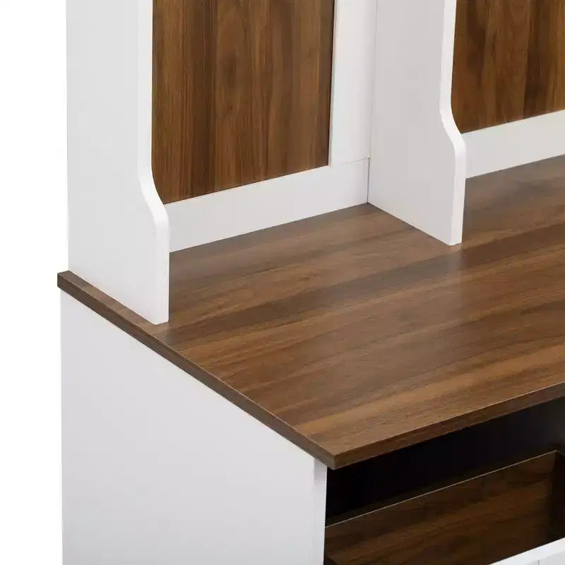 Appendiabiti da ingresso con 7 ganci, 2 cassetti e ripiani regolabili, marrone e bianco