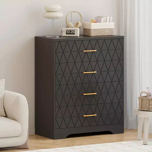 Wood Dressers for Bedroom with 4 Drawers, Modern Tall Dressers, Wide Chest of Drawers with Gold Handles,Dresser Nightstand, Storage Organizer Cabinet