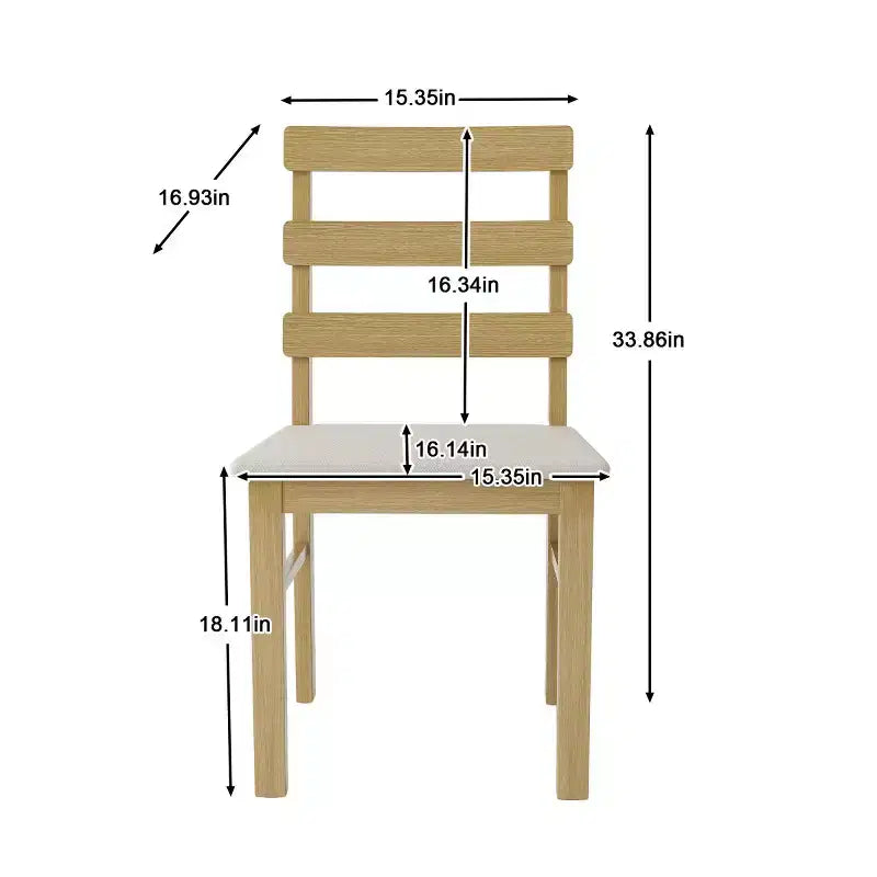 Set di 2 sedie da pranzo rustiche in legno massello con sedile imbottito, senza braccioli