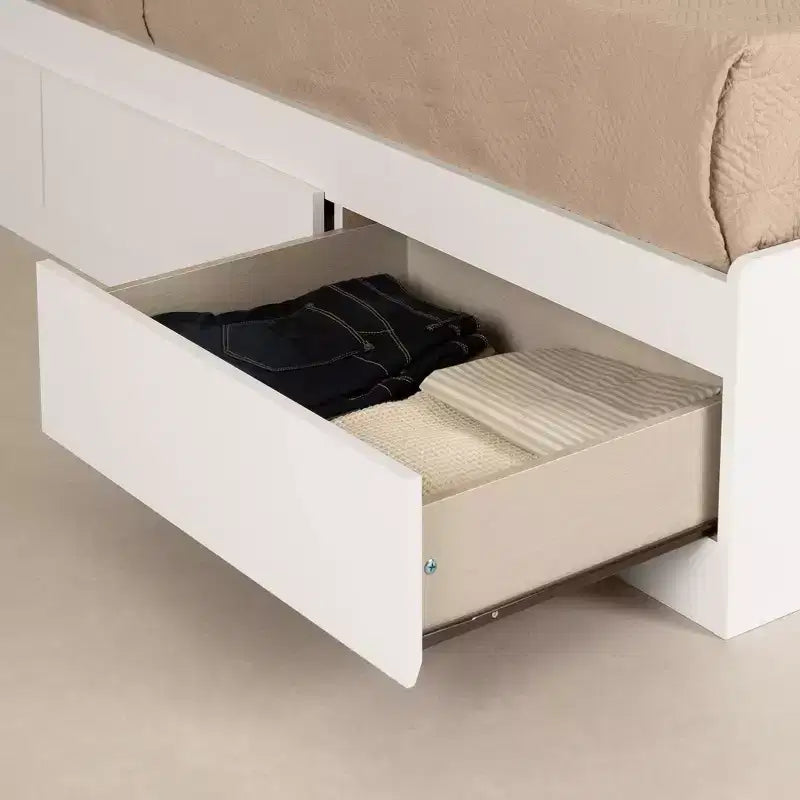 Set telaio letto matrimoniale e testiera con contenitore, Bianco