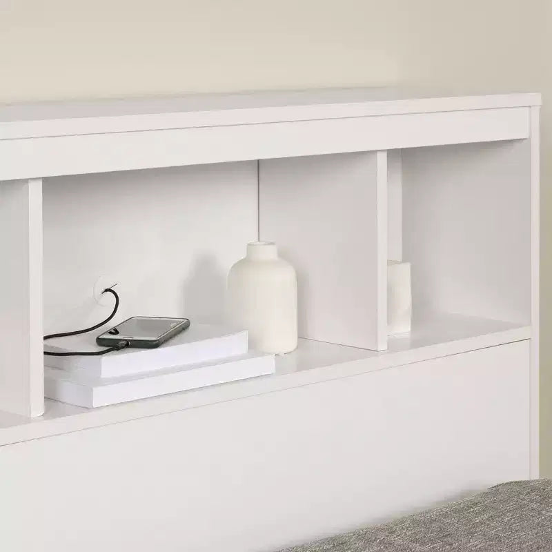 Set telaio letto matrimoniale e testiera con contenitore, Bianco