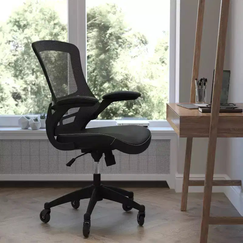 Sedia da Ufficio Ergonomica Girevole a Mezza Schiena con Braccioli Ribaltabili