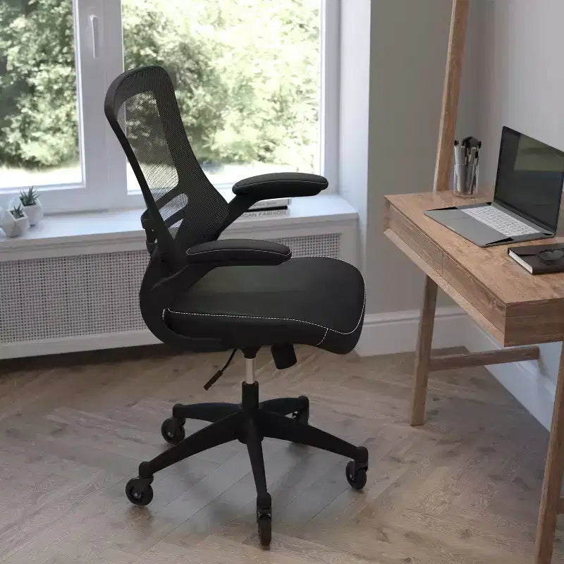 Sedia da Ufficio Ergonomica Girevole a Mezza Schiena con Braccioli Ribaltabili