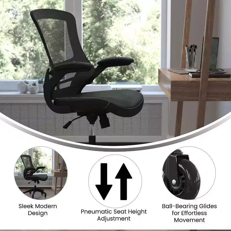 Sedia da Ufficio Ergonomica Girevole a Mezza Schiena con Braccioli Ribaltabili