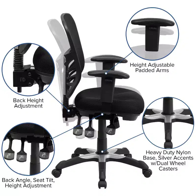 Sedia da ufficio ergonomica in rete con schienale medio e braccioli regolabili