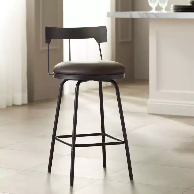 Sgabello da bar in metallo girevole con cuscino in pelle, 66 cm, nero opaco