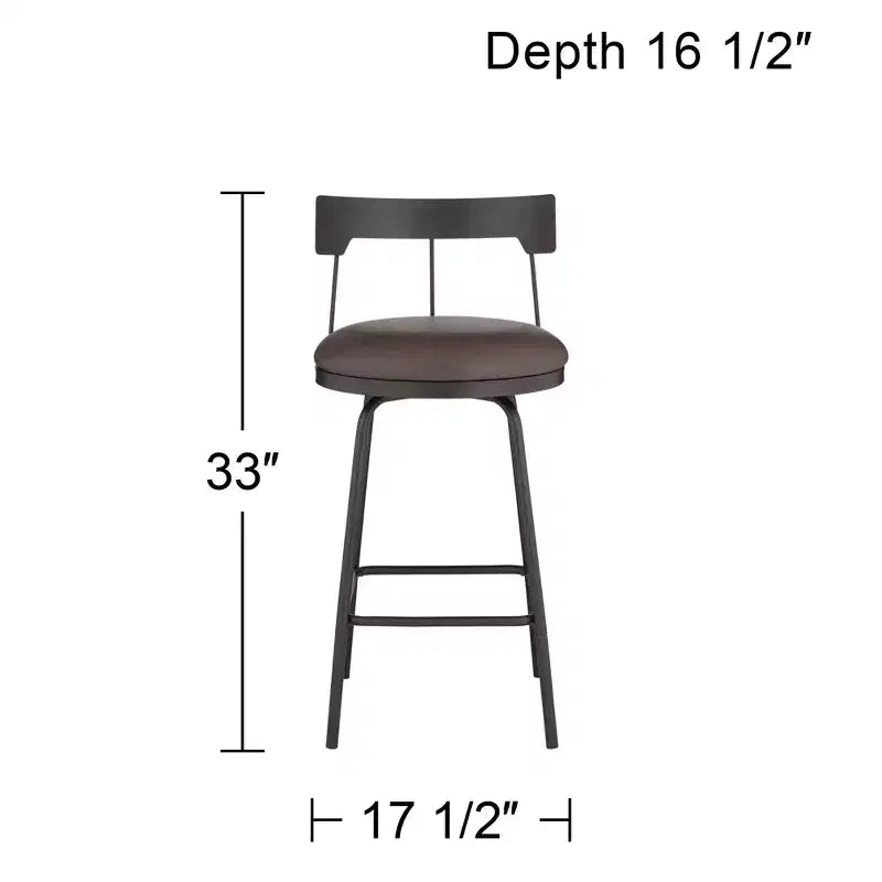 Sgabello da bar in metallo girevole con cuscino in pelle, 66 cm, nero opaco