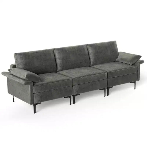 Costway Modern Modular Fabric 3-Seat Sofa Couch Living Room Furniture w/ Metal Legs Blue\Grey
