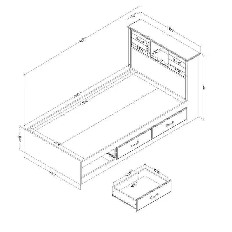 Struttura letto matrimoniale standard e set testiera con contenitore